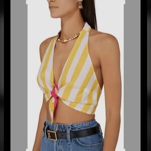 FARM Rio Yellow and White Striped Crop Top